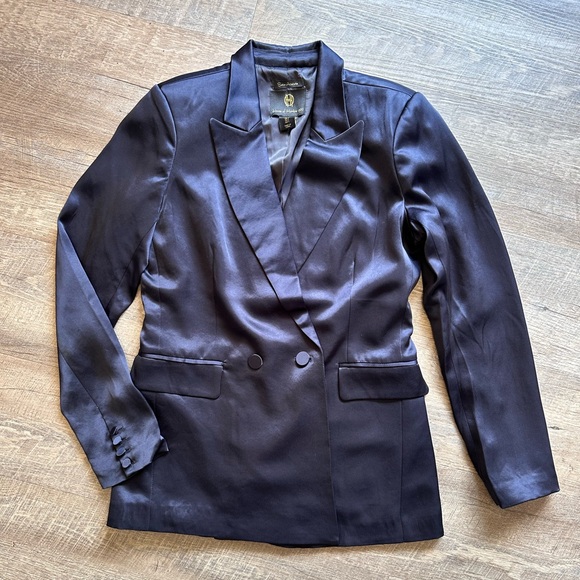 House of Harlow 1960 Oversized Navy Satin/Silk Effect Blazer - Size Small - Picture 3 of 16